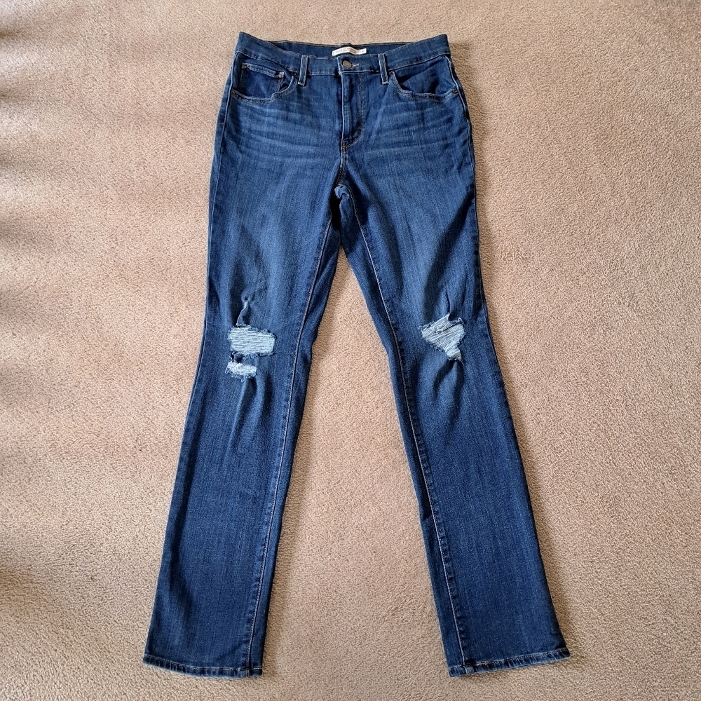 Levi's 724 High Rise Straight Leg Jeans Women's 31 Blue Denim Stretch Classic